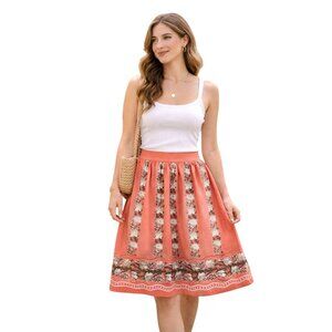 J.Crew Apricot Pink Floral A-Line Pleated Tulip Cotton Skirt Womens Size 12